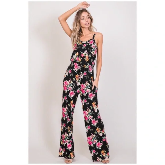 SOLD OUT CLEARANCE Soft Cami Style Bright Floral Jumpsuit - Picture 2 of 6